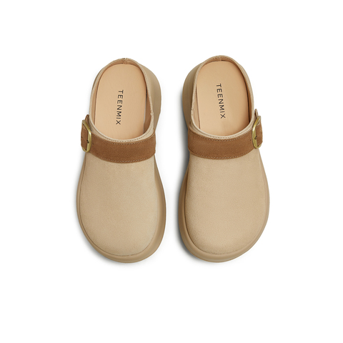 天美意2025秋新款包头拖百搭休闲厚底纯色通勤女勃肯鞋KK057CH5