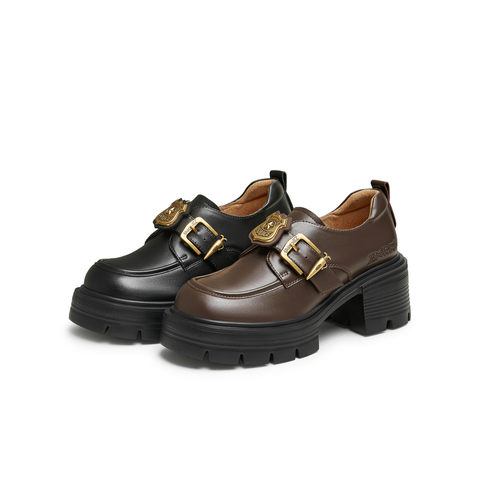 天美意2025春新款商场同款复古百搭学院风皮鞋女牛津鞋CMJ27AM5