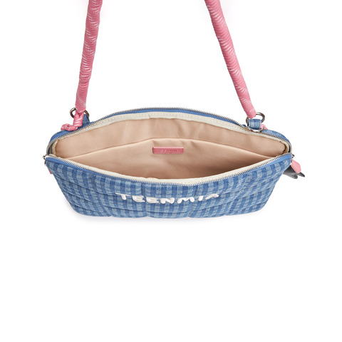 天美意2025夏新款商场同款格子牛仔布时尚休闲女手提包X3117BX5