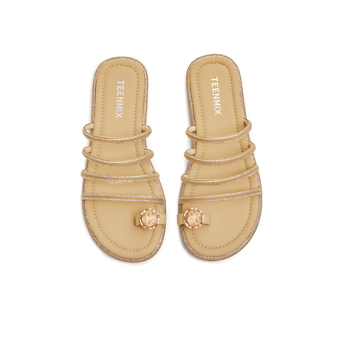 天美意2025夏新款舒适海边沙滩鞋平底拖鞋半拖女一字拖KT091BT5