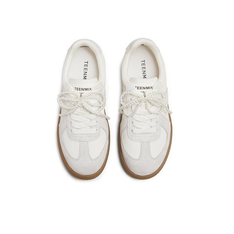 天美意2025秋新款休闲系带百搭拼色复古潮流女德训鞋KG118CM5