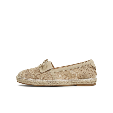 天美意2025夏新款网布蕾丝复古休闲一脚蹬平底女渔夫鞋KP009BQ5