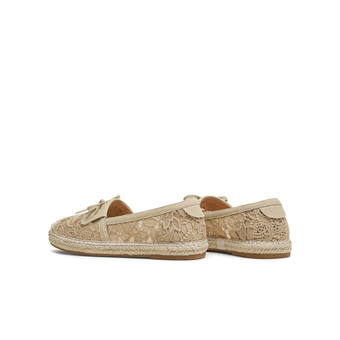 天美意2025夏新款网布蕾丝复古休闲一脚蹬平底女渔夫鞋KP009BQ5