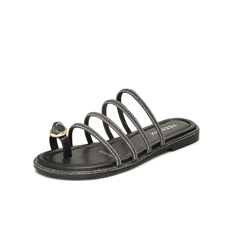 天美意2025夏新款舒适海边沙滩鞋平底拖鞋半拖女一字拖KT091BT5