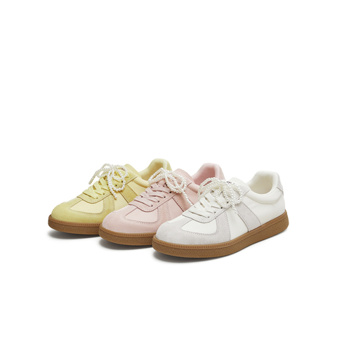 天美意2025秋新款休闲系带百搭拼色复古潮流女德训鞋KG118CM5