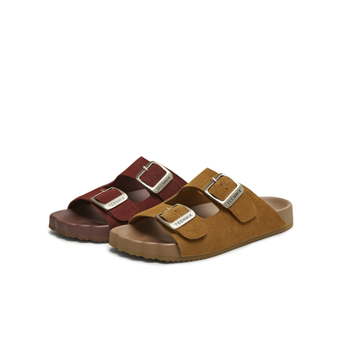 天美意2025夏新款复古休闲平底双扣带一字拖女勃肯鞋KK022BH5