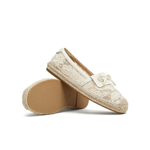 天美意2025夏新款网布蕾丝复古休闲一脚蹬平底女渔夫鞋KP009BQ5