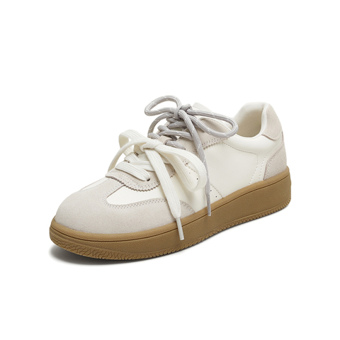 天美意2025秋新款系带双鞋带厚底拼色百搭复古女德训鞋KG119CM5