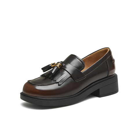 天美意2025秋新款商场同款流苏乐福鞋女皮单鞋CNG19CA5