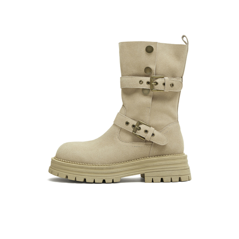 天美意2025冬新款复古厚底英伦风西部靴堆堆靴女骑士靴KXZ09DS5