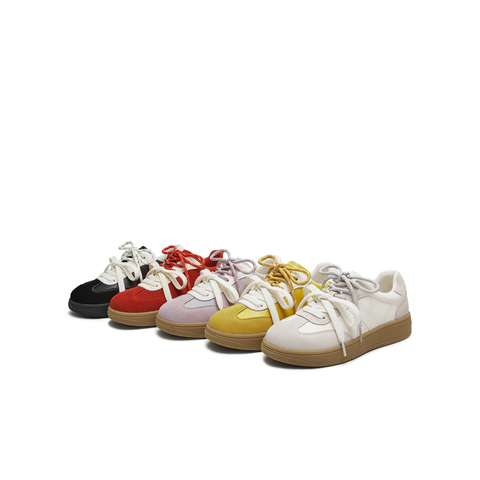 天美意2025秋新款系带双鞋带厚底拼色百搭复古女德训鞋KG119CM5