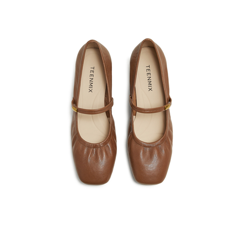 天美意2025秋新款商场同款纯色百搭复古女芭蕾玛丽珍鞋BI283CQ5