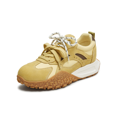 天美意2025秋新款休闲系带双鞋带厚底百搭拼色女阿甘鞋KG125CM5