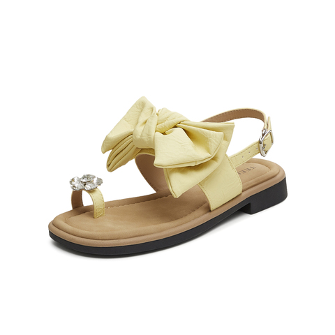 天美意2025夏新款条带凉鞋蝴蝶结百搭纯色女休闲凉鞋KT099BL5