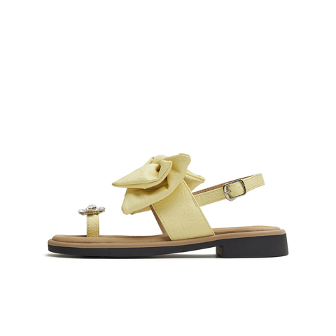 天美意2025夏新款条带凉鞋蝴蝶结百搭纯色女休闲凉鞋KT099BL5