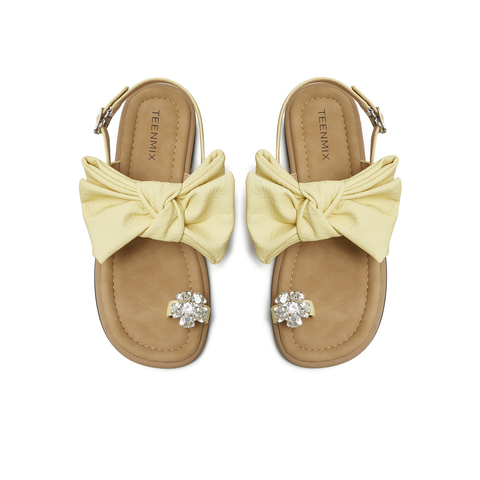 天美意2025夏新款条带凉鞋蝴蝶结百搭纯色女休闲凉鞋KT099BL5