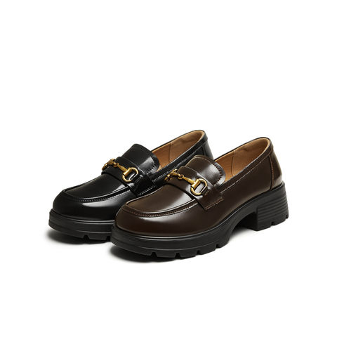 天美意2025秋新款厚底休闲百搭一脚蹬jk风女乐福鞋KE077CM5