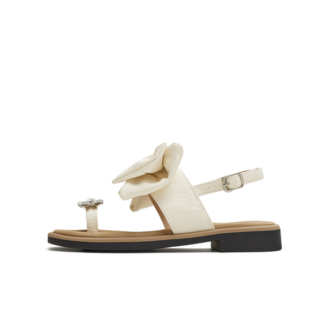 天美意2025夏新款条带凉鞋蝴蝶结百搭纯色女休闲凉鞋KT099BL5