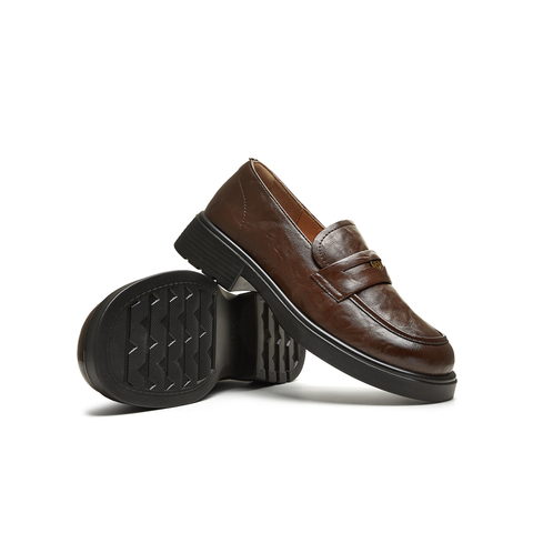 天美意2025秋新款纯色复古百搭jk学院风皮鞋女乐福鞋KE078CM5