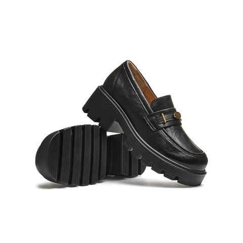 天美意2025秋新款粗跟乐福鞋英伦学院复古女皮单鞋KE068CM5