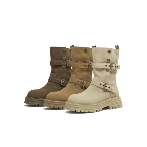 天美意2025冬新款复古厚底英伦风西部靴堆堆靴女骑士靴KXZ09DS5