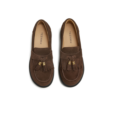 天美意2025秋新款商场同款流苏乐福鞋女皮单鞋CNG19CA5