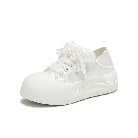 天美意2025秋新款休闲百搭系带复古厚底小白鞋女板鞋KB075CM5