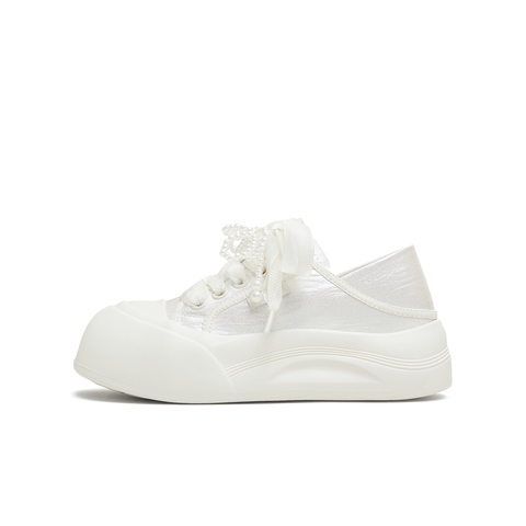 天美意2025秋新款休闲百搭系带复古厚底小白鞋女板鞋KB075CM5