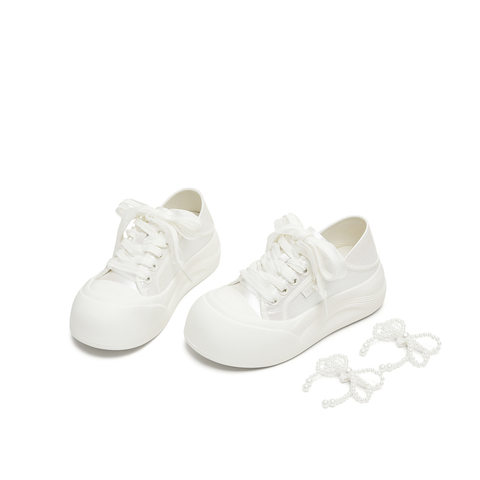 天美意2025秋新款休闲百搭系带复古厚底小白鞋女板鞋KB075CM5