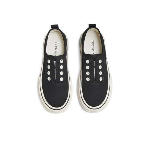 天美意2025秋新款厚底一脚蹬时尚休闲鞋女帆布鞋KJ010CM5