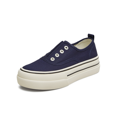 天美意2025秋新款厚底一脚蹬时尚休闲鞋女帆布鞋KJ010CM5