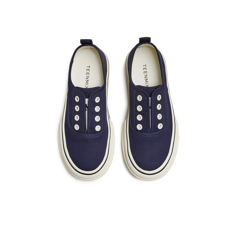 天美意2025秋新款厚底一脚蹬时尚休闲鞋女帆布鞋KJ010CM5