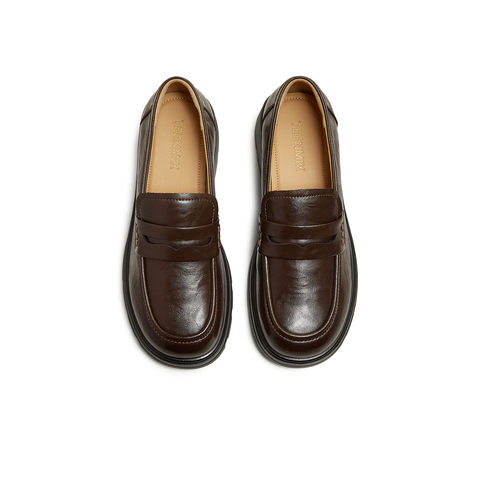 天美意2025秋新款粗跟百搭时尚通勤复古皮鞋女乐福鞋KE069CM5