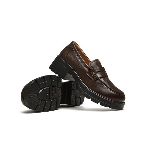 天美意2025秋新款粗跟百搭时尚通勤复古皮鞋女乐福鞋KE069CM5