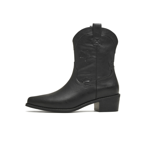 天美意2025冬新款方跟V口显瘦复古英伦风西部靴女短靴KXZ12DD5