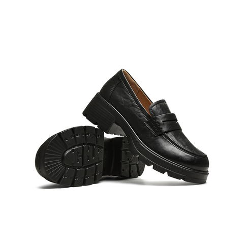 天美意2025秋新款粗跟百搭时尚通勤复古皮鞋女乐福鞋KE069CM5