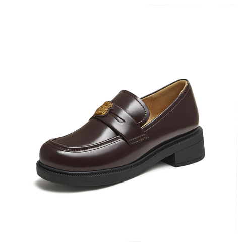 天美意2025秋新款商场同款复古乐福鞋英伦女皮单鞋CNG30CA5