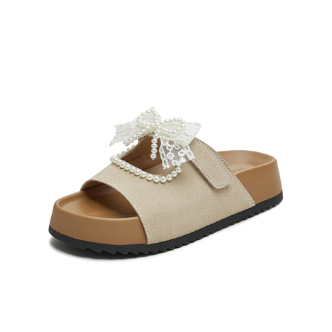 天美意2025夏新款蝴蝶结厚底百搭出游外穿沙滩女一字拖KT098BT5