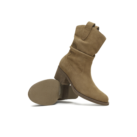 天美意2025冬新款粗跟百搭日常休闲一脚蹬女西部靴KXZ15DZ5