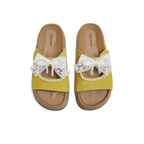 天美意2025夏新款蝴蝶结厚底百搭出游外穿沙滩女一字拖KT098BT5