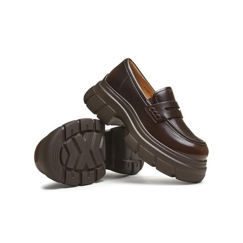 天美意2025秋新款商场同款乐福鞋复古百搭英伦女皮单鞋CFR01CA5