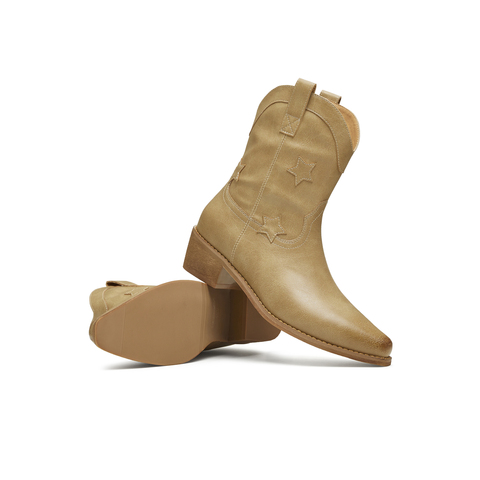 天美意2025冬新款方跟V口显瘦复古英伦风西部靴女短靴KXZ12DD5