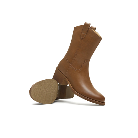 天美意2025冬新款方跟英伦百搭显瘦西部靴女短靴KXZ14DZ5