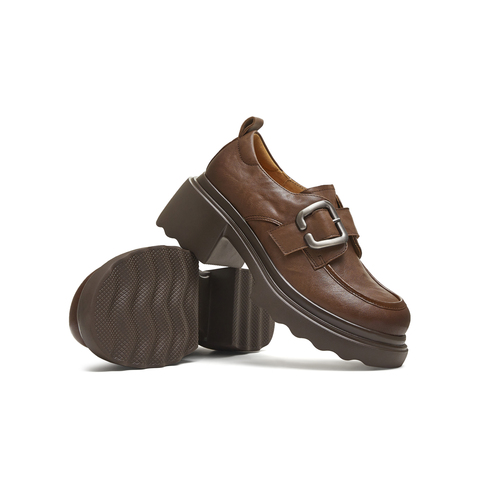 天美意2025秋新款商场同款厚底百搭纯色复古女乐福鞋BL851CA5