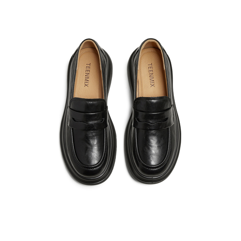 天美意2025秋新款厚底百搭纯色jk风小个子女乐福鞋KE079CM5