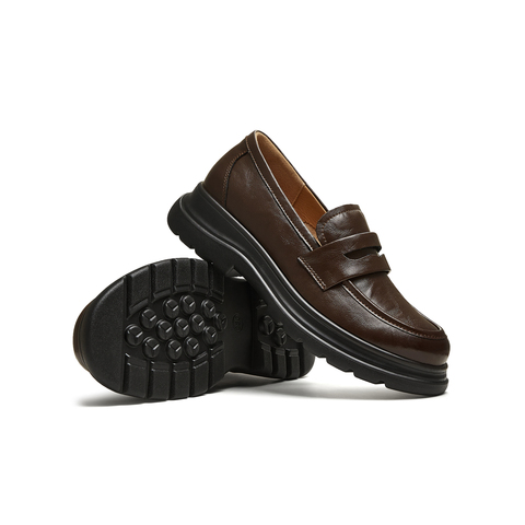 天美意2025秋新款厚底百搭纯色jk风小个子女乐福鞋KE079CM5