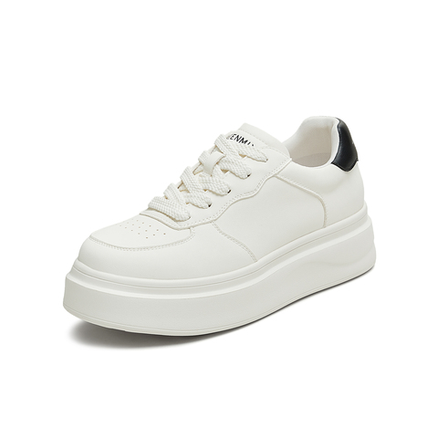 天美意2025秋新款休闲系带百搭厚底纯色通勤女小白鞋KB085CM5