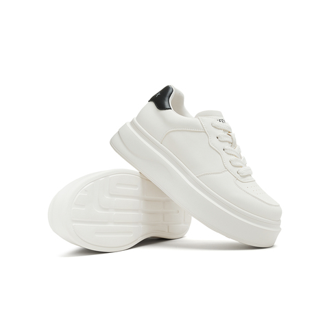 天美意2025秋新款休闲系带百搭厚底纯色通勤女小白鞋KB085CM5