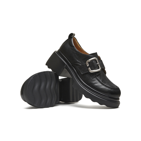 天美意2025秋新款商场同款厚底百搭纯色复古女乐福鞋BL851CA5