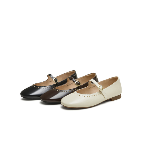 天美意2025秋新款潮流休闲复古法式百搭平底女玛丽珍鞋KM085CA5